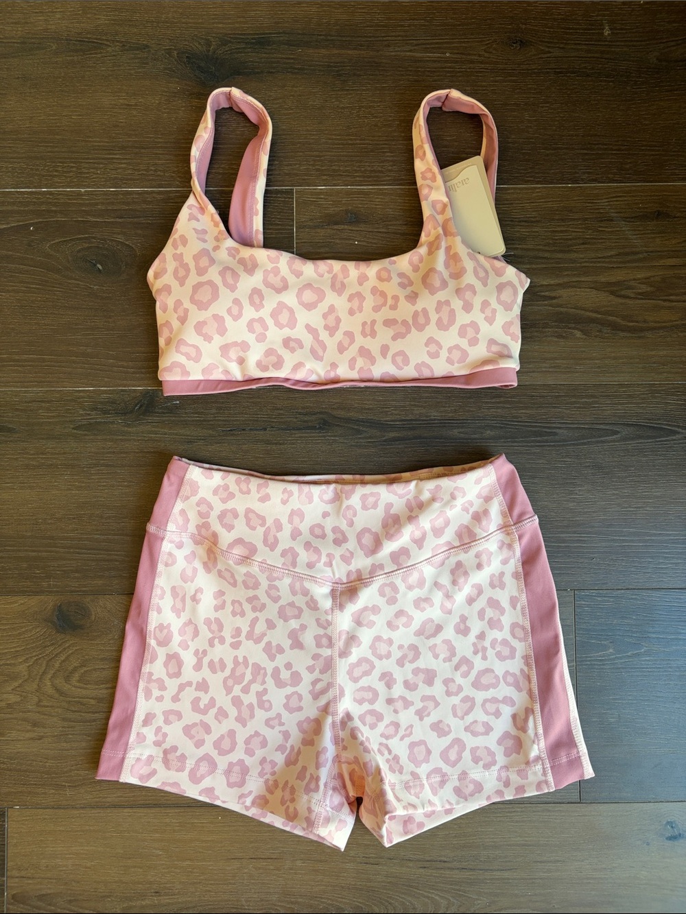Aralina Pink Leopard Print Sports Bra & Shorts Set